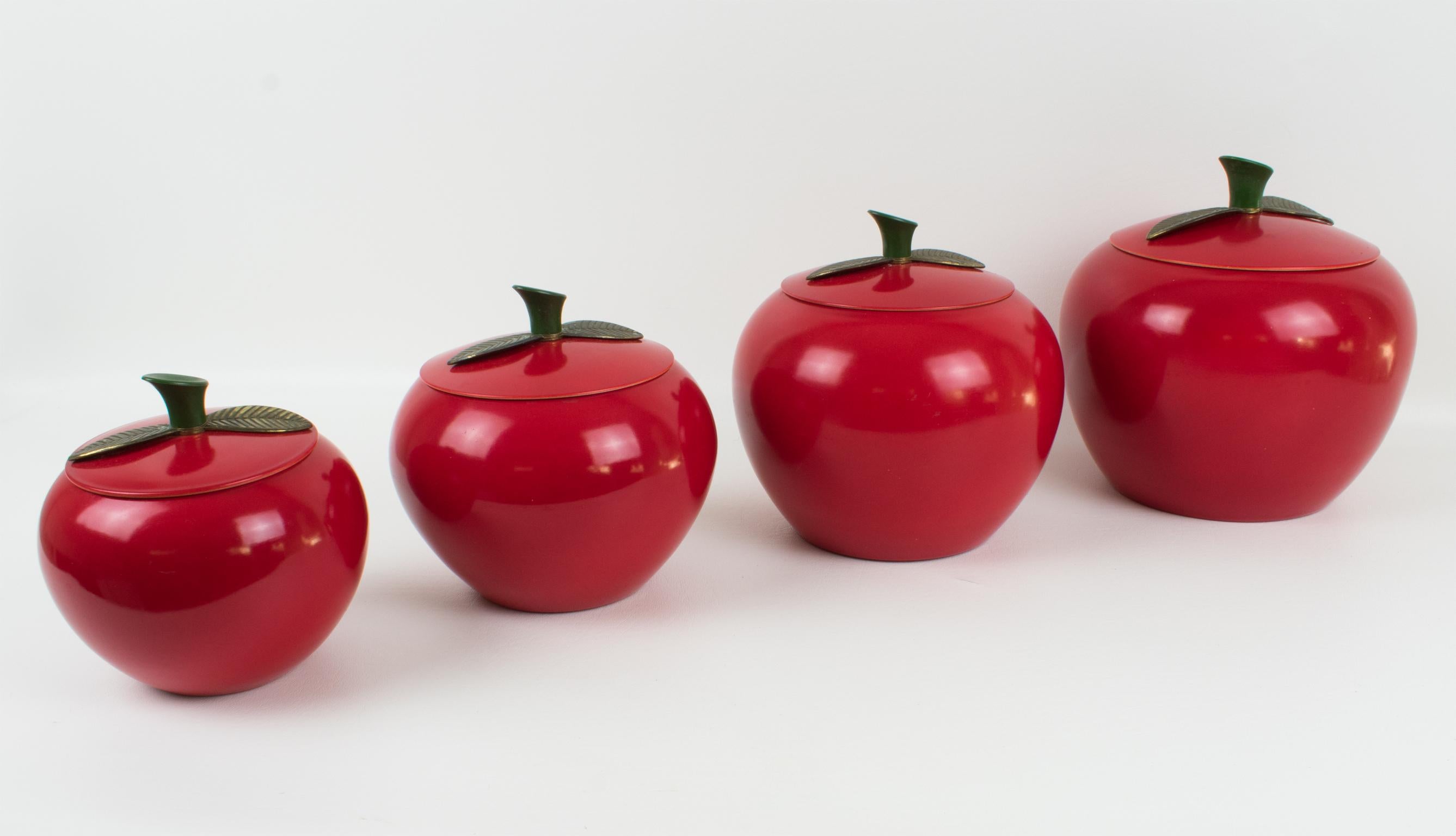 Barattoli da cucina in alluminio rosso di metà secolo, 4 pezzi, circa 1960 in vendita 6