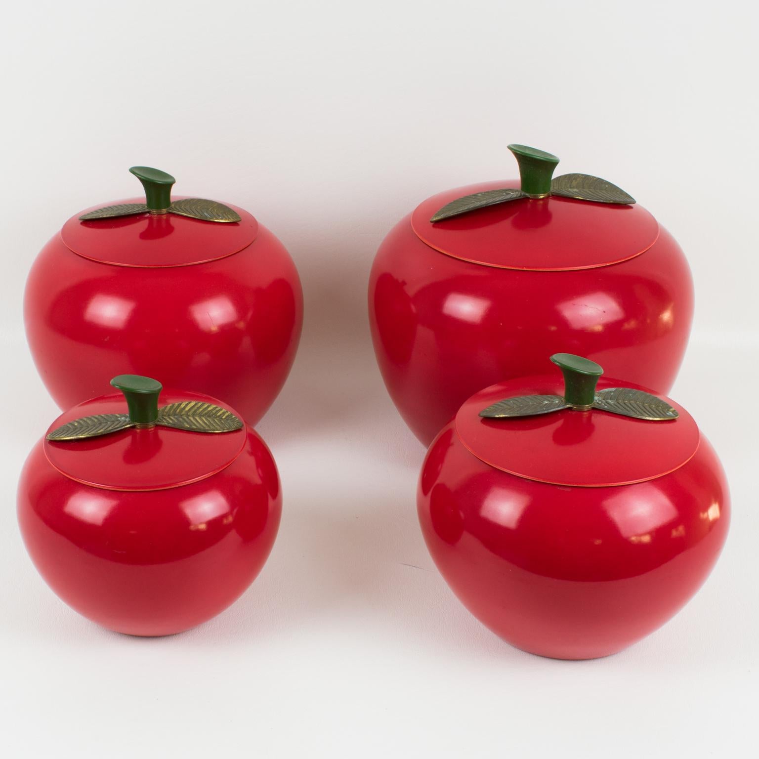 Barattoli da cucina in alluminio rosso di metà secolo, 4 pezzi, circa 1960 in vendita 8