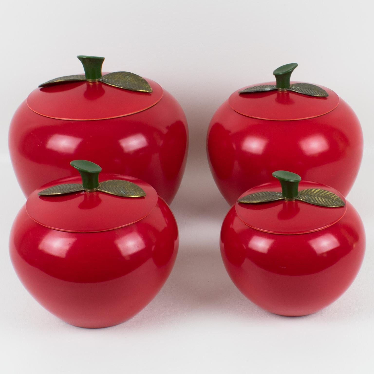 Mid-Century moderno Barattoli da cucina in alluminio rosso di metà secolo, 4 pezzi, circa 1960 in vendita