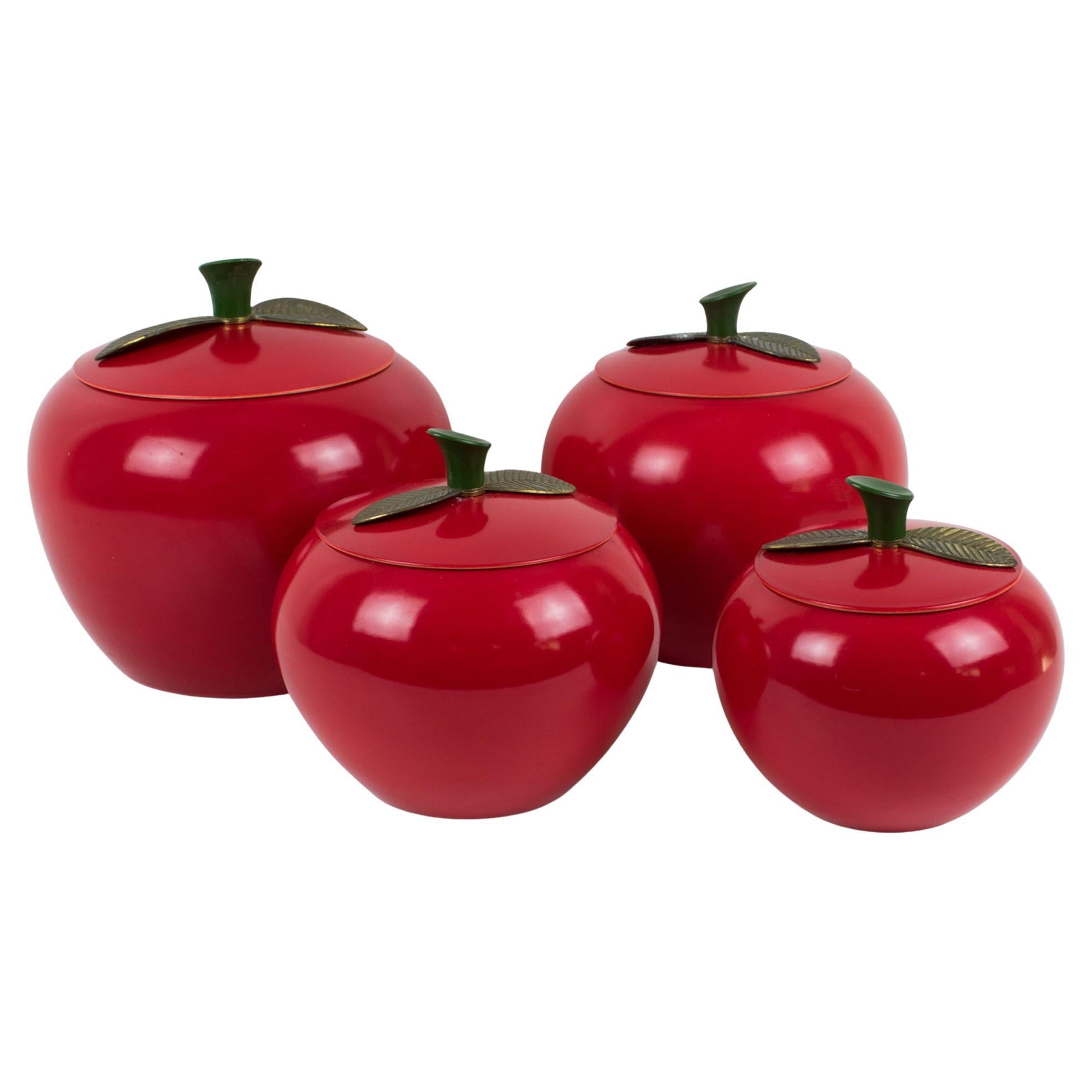 Barattoli da cucina in alluminio rosso di metà secolo, 4 pezzi, circa 1960 in vendita