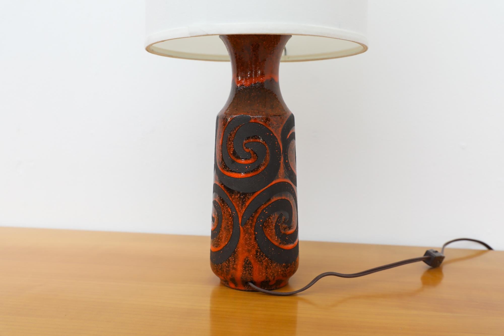 Mid-Century Red and Black Ceramic Table Lamp with Swirl Design 2