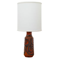 Mid-Century Red and Black Ceramic Table Lamp with Swirl Design