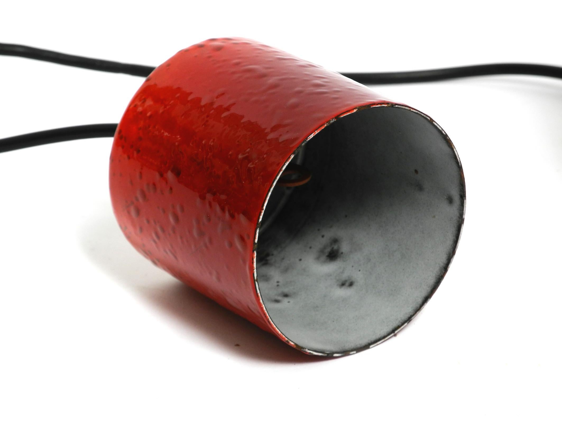Mid Century red and black small enameled pendant lamp with original canopy For Sale 3