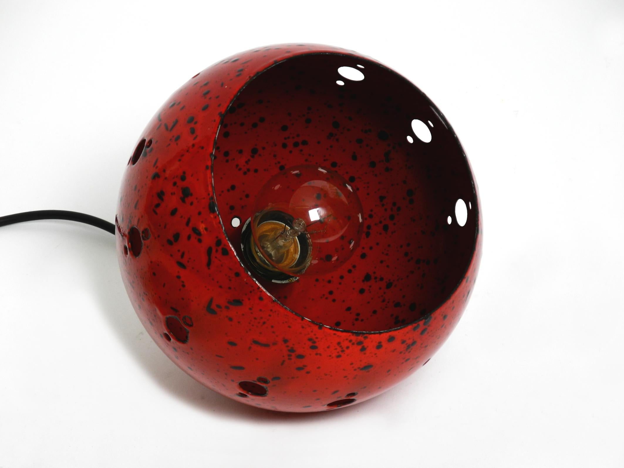 Mid Century red and black small enameled pendant lamp with original canopy For Sale 6