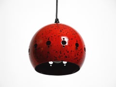 Mid Century red and black small enameled pendant lamp with original canopy