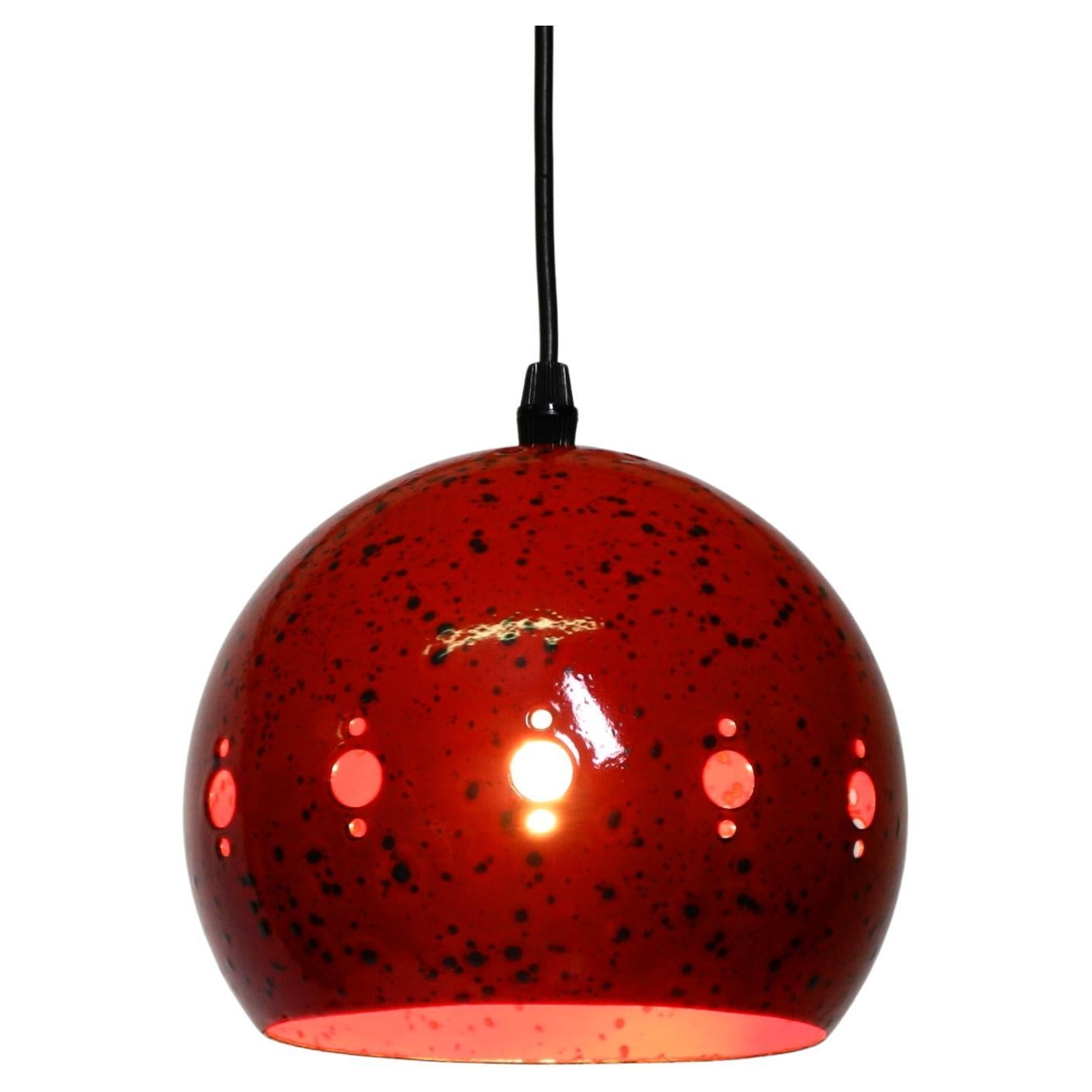Mid Century red and black small enameled pendant lamp with original canopy