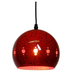 Vintage Mid Century red and black small enameled pendant lamp with original canopy