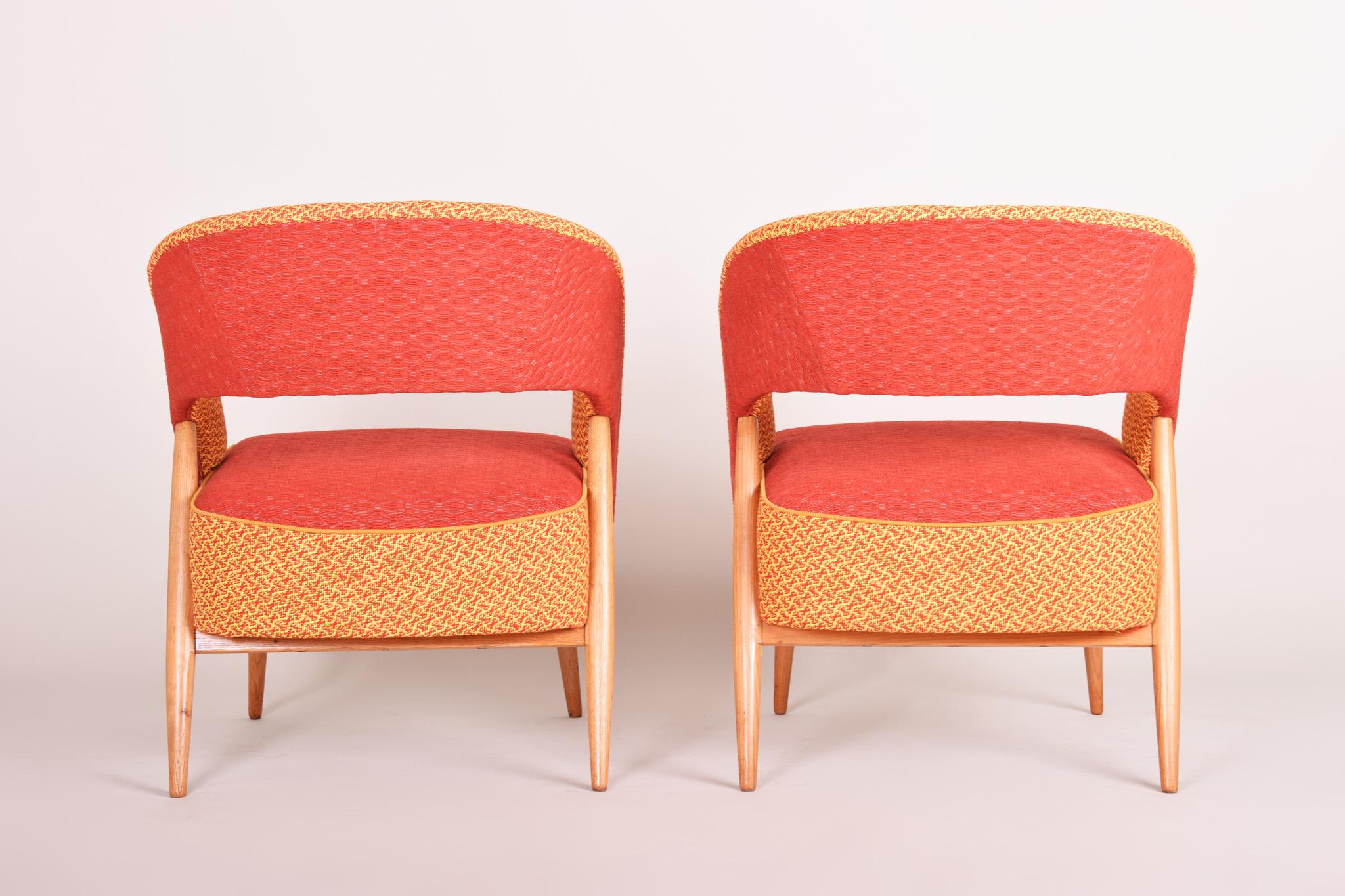 Mid-Century Modern Mid Century Red and Orange Chairs, Made in 1940s, Czechia, Restored by Our Team For Sale
