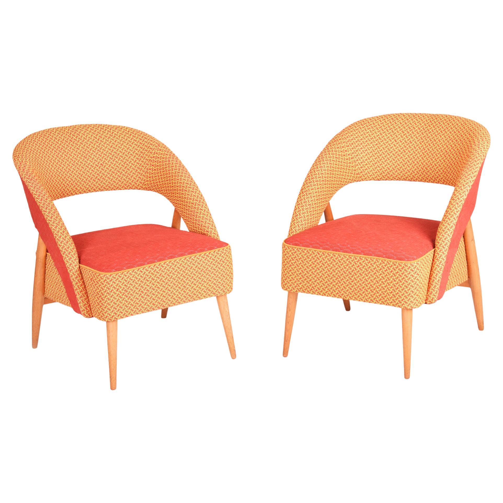 Mid Century Red and Orange Chairs, Made in 1940s, Czechia, Restored by Our Team For Sale