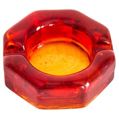 Mid Century Red and Orange Crystal Glass Ashtray, Italy, 1970s