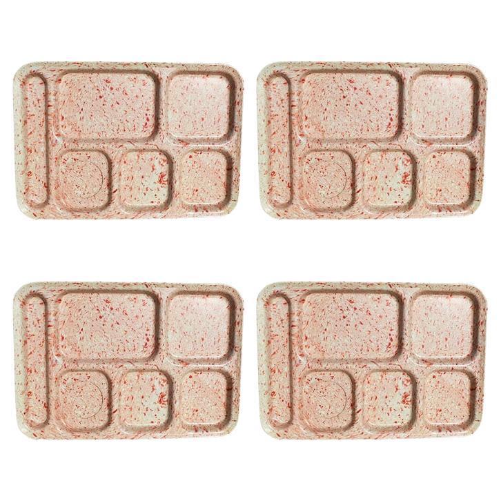 Vassoi per il pranzo con coriandoli vintage di metà secolo, rosso e arancione, set da 4