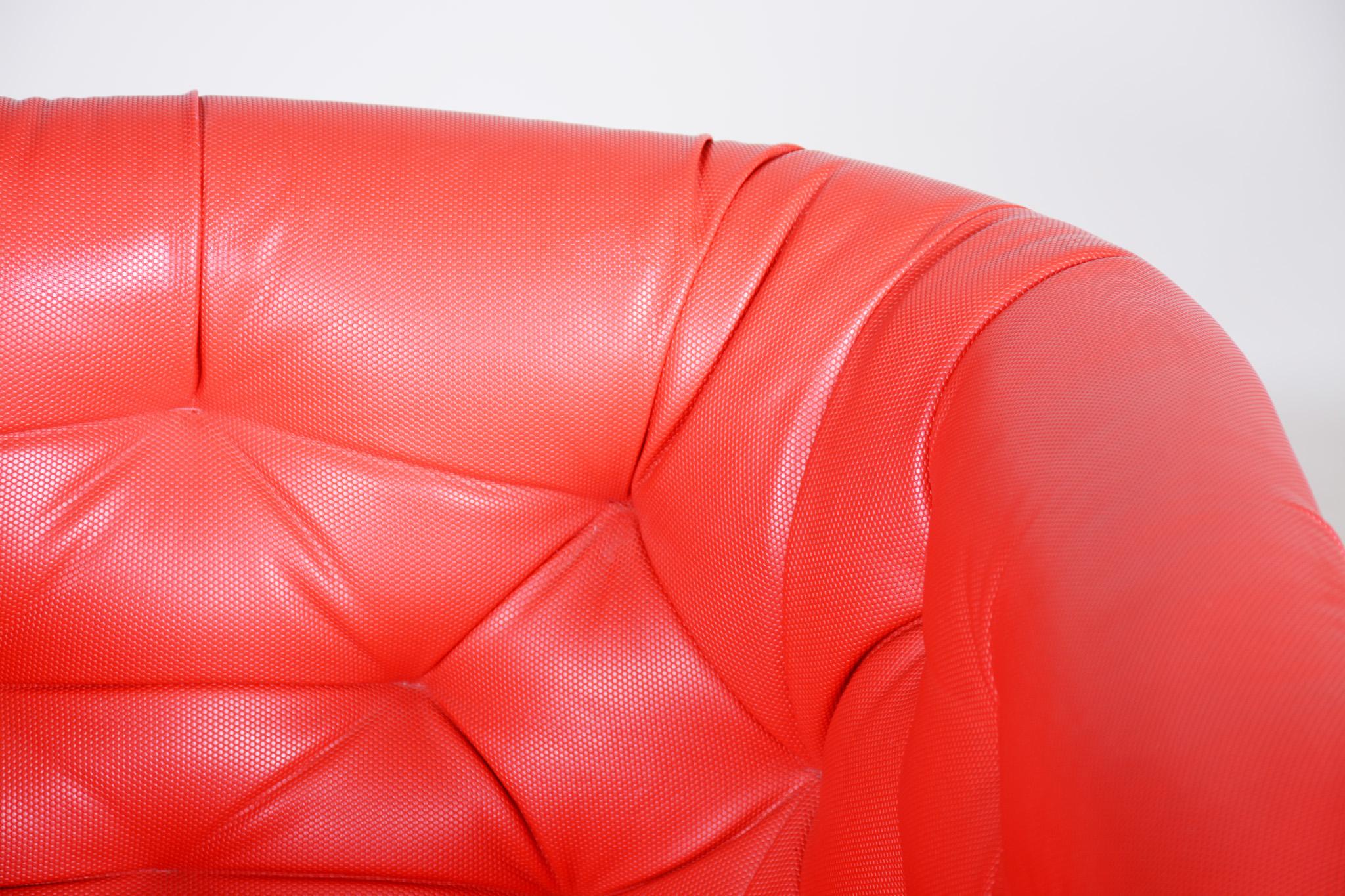 Mid-Century Red and White Armchair, Original Condition, Czechia, 1960s For Sale 4