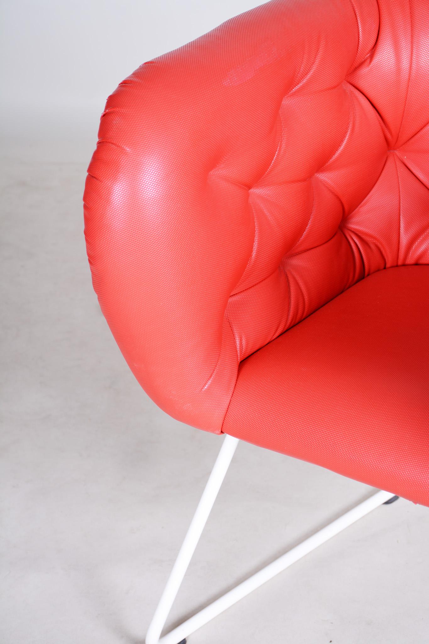 Mid-Century Red and White Armchair, Original Condition, Czechia, 1960s For Sale 6