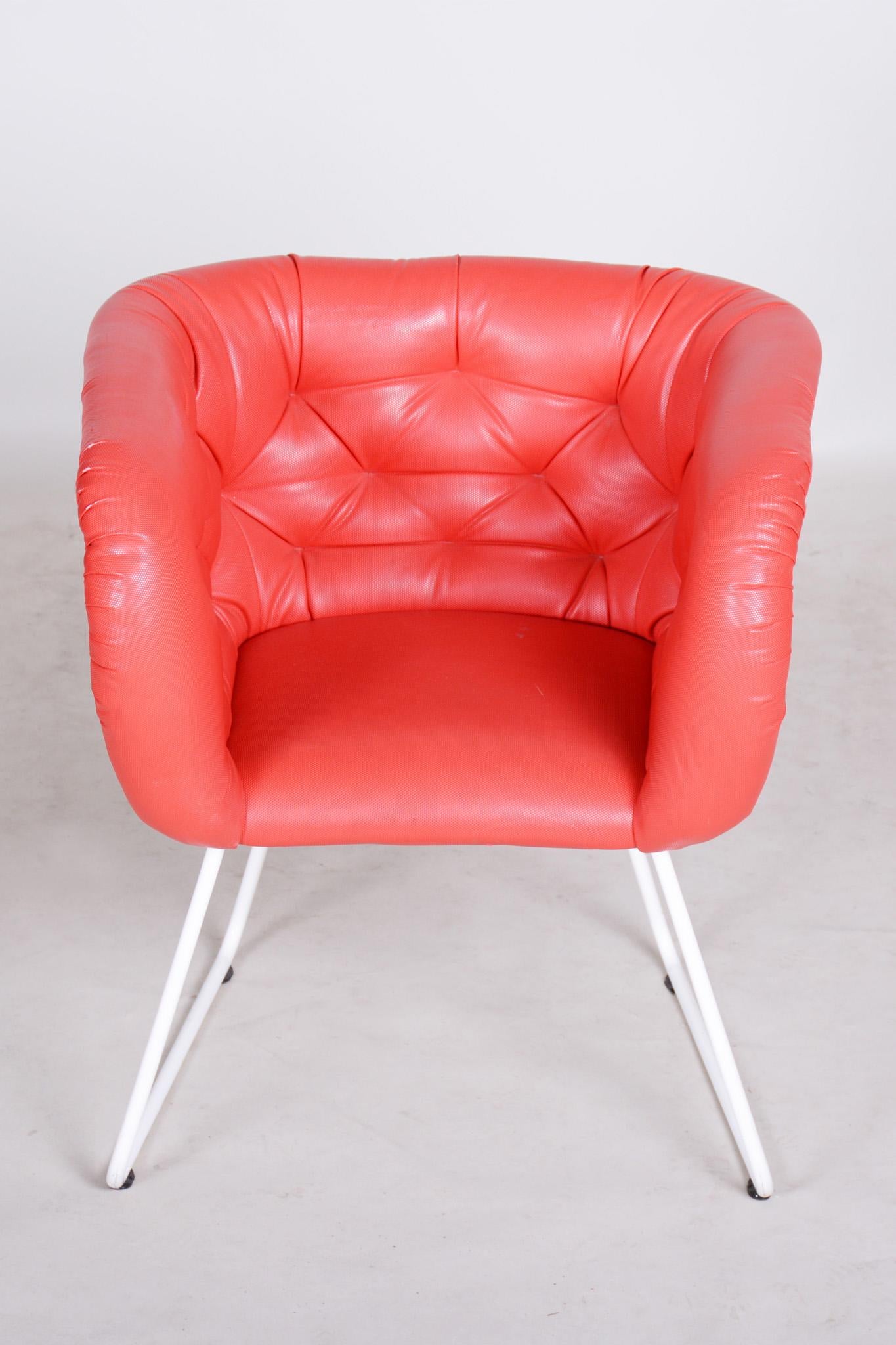 Mid-Century Modern Mid-Century Red and White Armchair, Original Condition, Czechia, 1960s For Sale