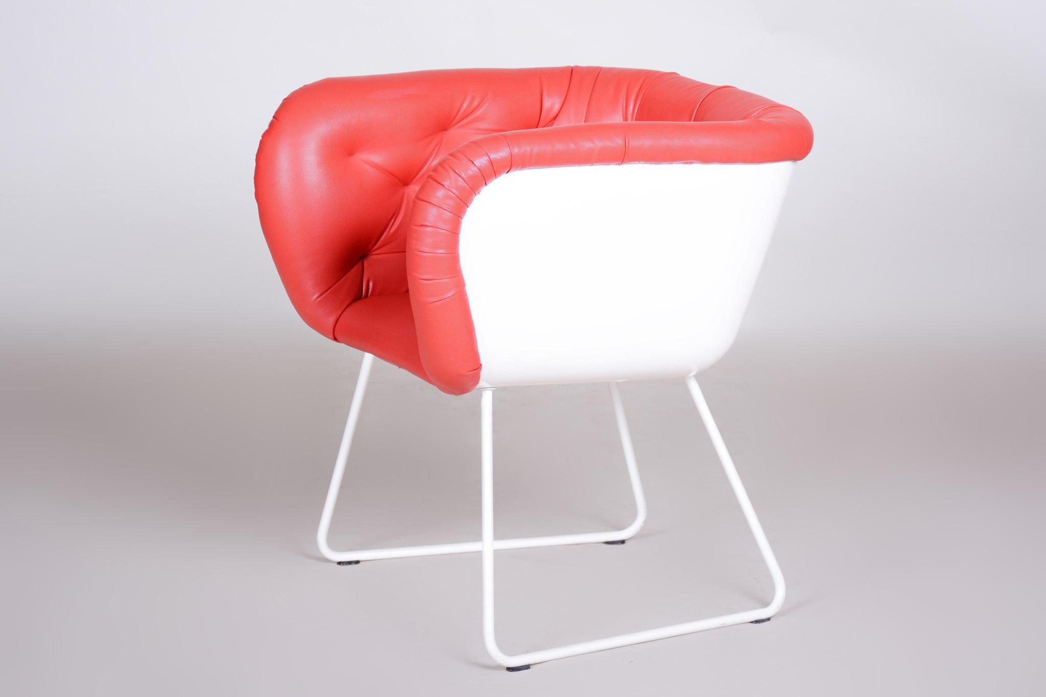 20th Century Mid-Century Red and White Armchair, Original Condition, Czechia, 1960s For Sale