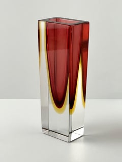 Vase Sommerso rouge et jaune de Murano par Mandruzzato, années 1960