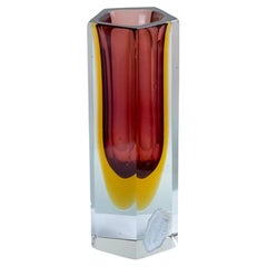 Murano Faceted Red and yellow Sommerso Glass Vase by Mandruzzato c. 1960s Italy