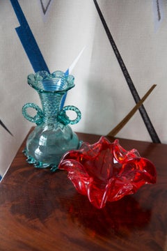 Mid Century Red Artistic Glass Bowl Ashtray, Italy, 1970s