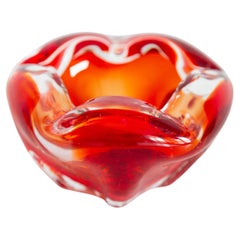 Mid Century Red Artistic Glass Bowl Ashtray, Italy, 1970s