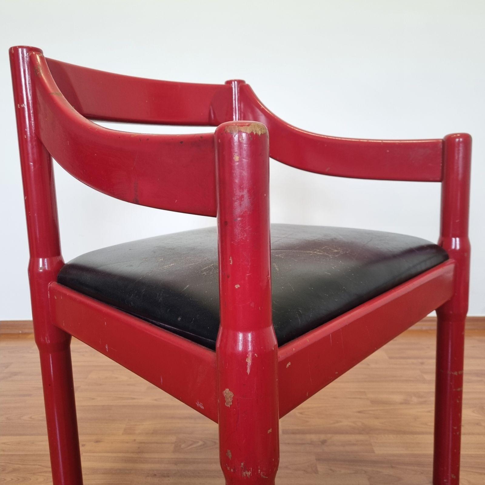 Italian Mid-Century Red Carimate Armchair by Vico Magistretti for Cassina, Italy, 60s For Sale