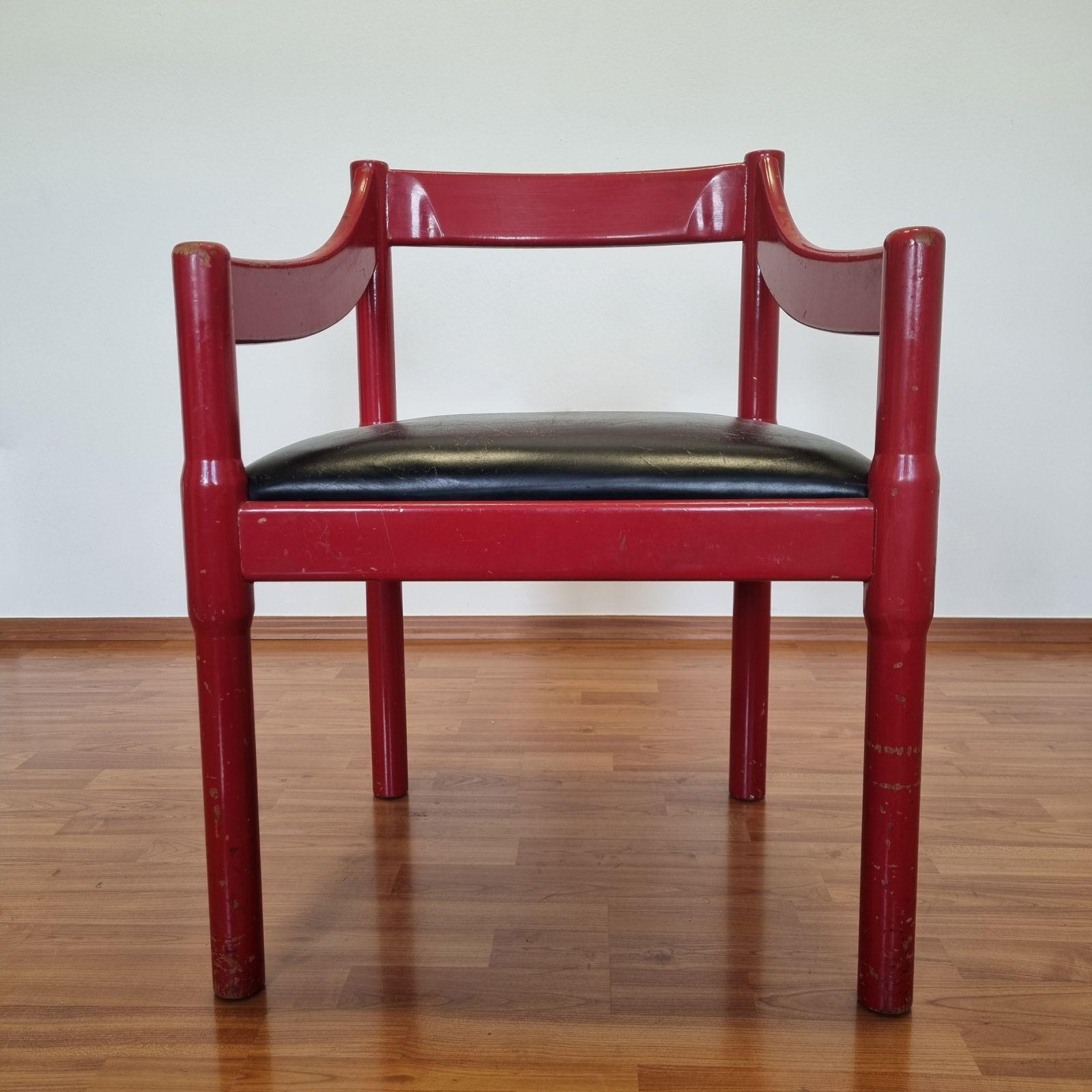 Mid-Century Red Carimate Armchair by Vico Magistretti for Cassina, Italy, 60s In Good Condition For Sale In Lucija, SI