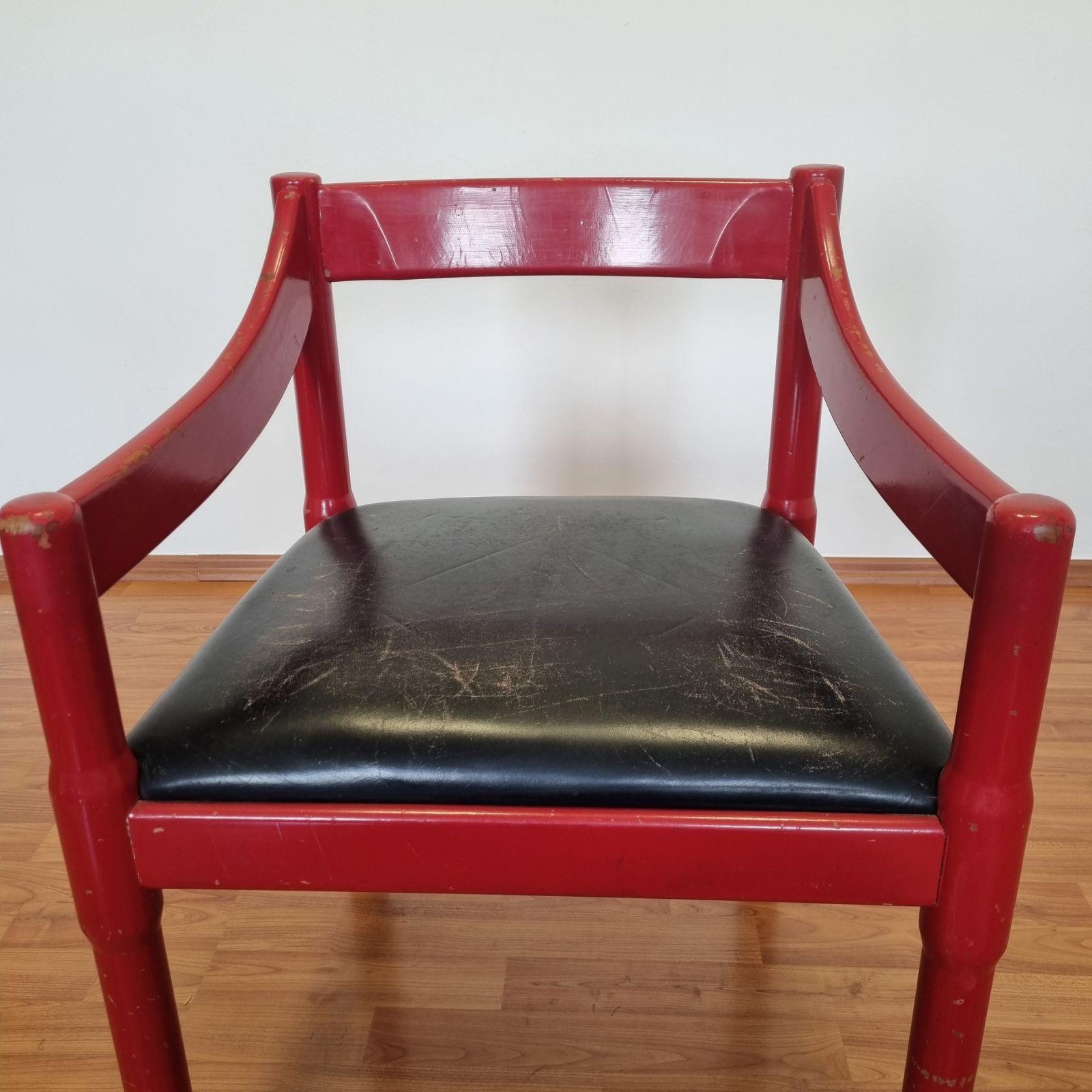 Leather Mid-Century Red Carimate Armchair by Vico Magistretti for Cassina, Italy, 60s For Sale