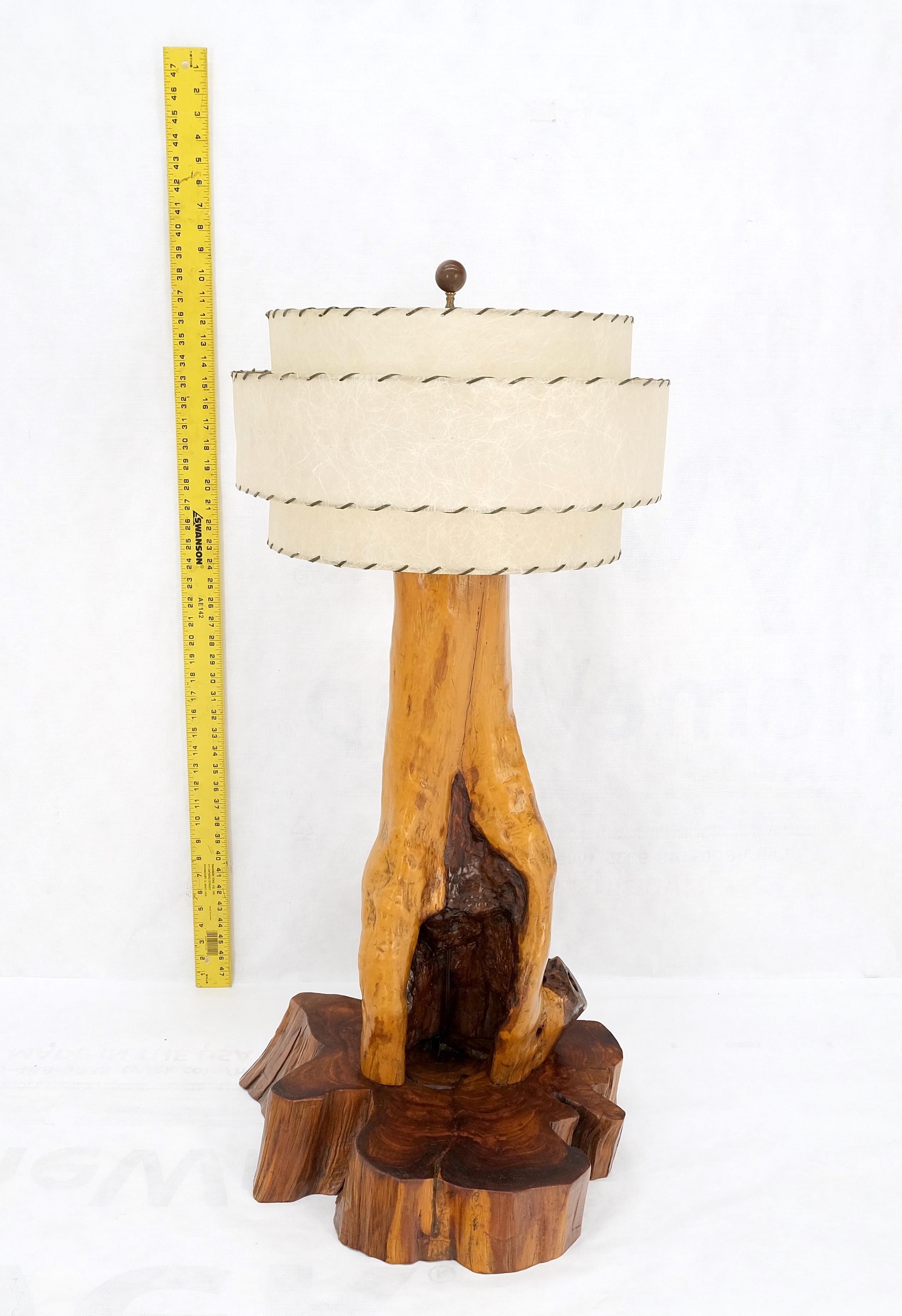 Mid-Century Red Cedar Driftwood Style Base Table Lamp W/ Matching Shade Mint! 2