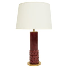Mid-Century Red Ceramic and Brass Table Lamp