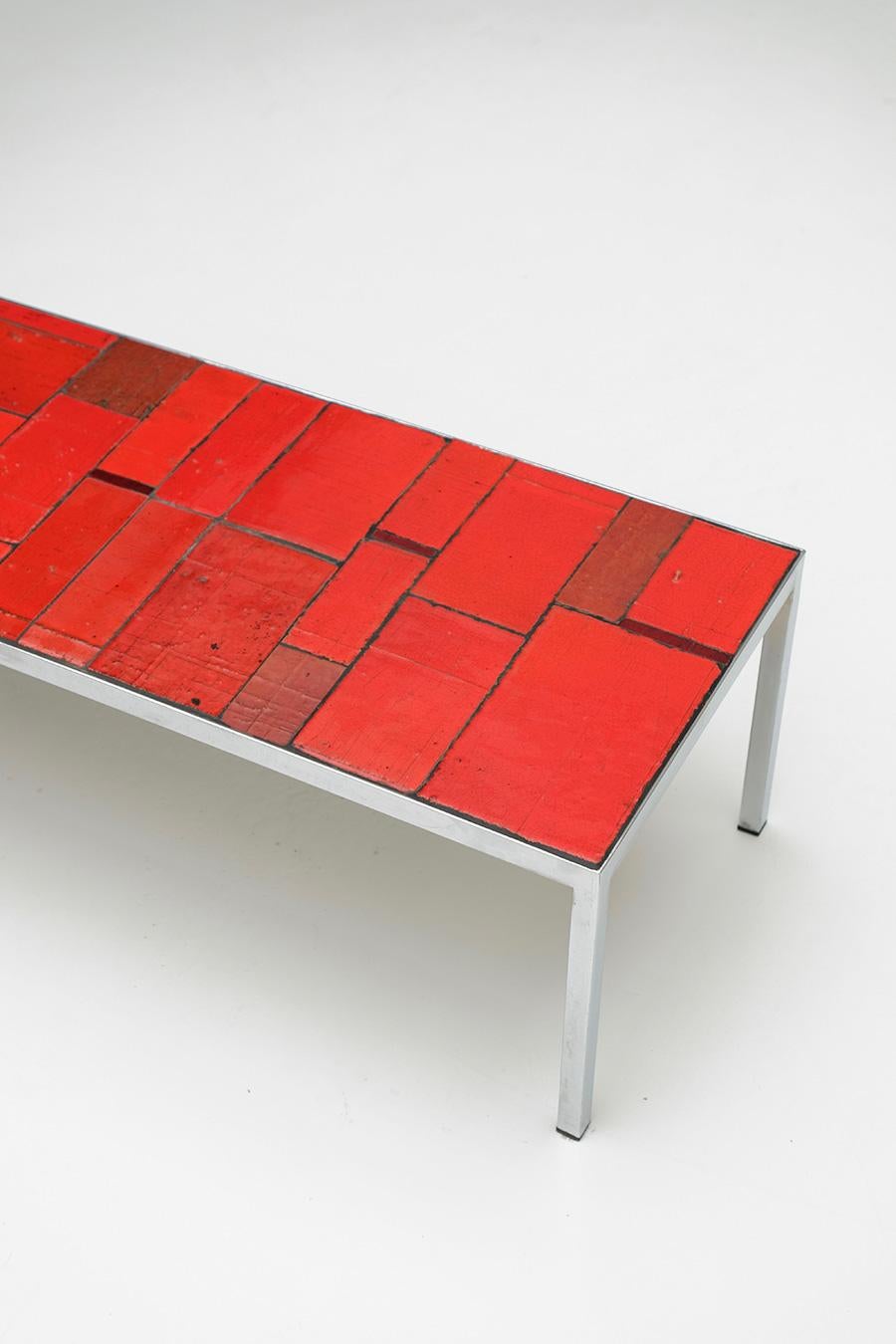 Modern mid-century red ceramic Coffee Table by  Amphora, Belgium 1960 For Sale