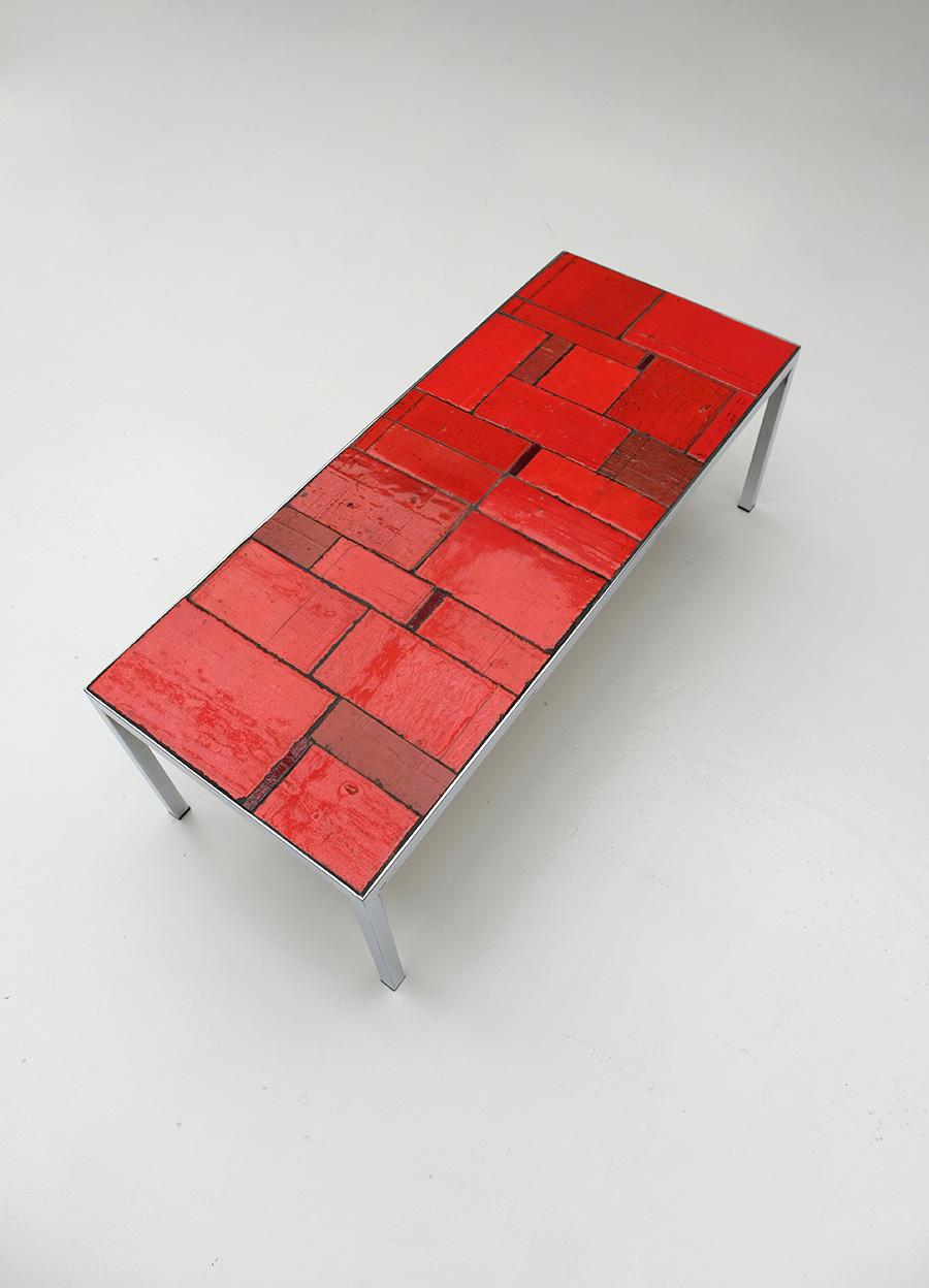Belgian mid-century red ceramic Coffee Table by  Amphora, Belgium 1960 For Sale