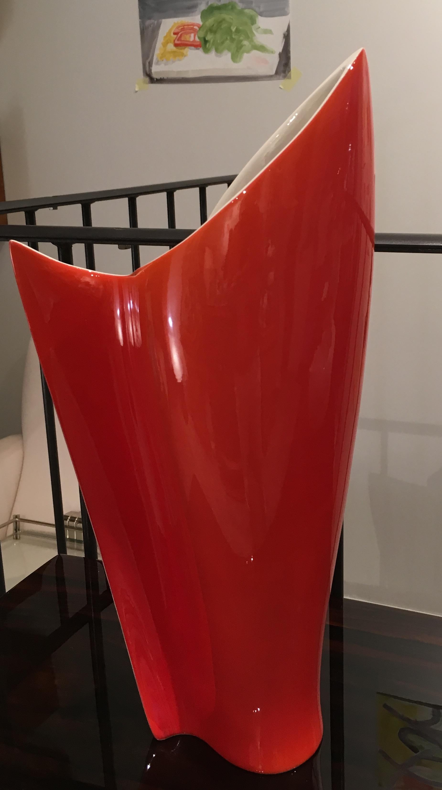 Midcentury Red Ceramic Vase For Sale 2
