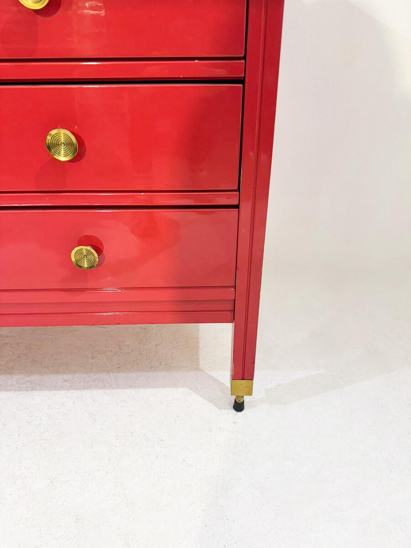 Glass Mid-Century Red Chest of Drawers by Carlo di Carli - Italy 1970s For Sale
