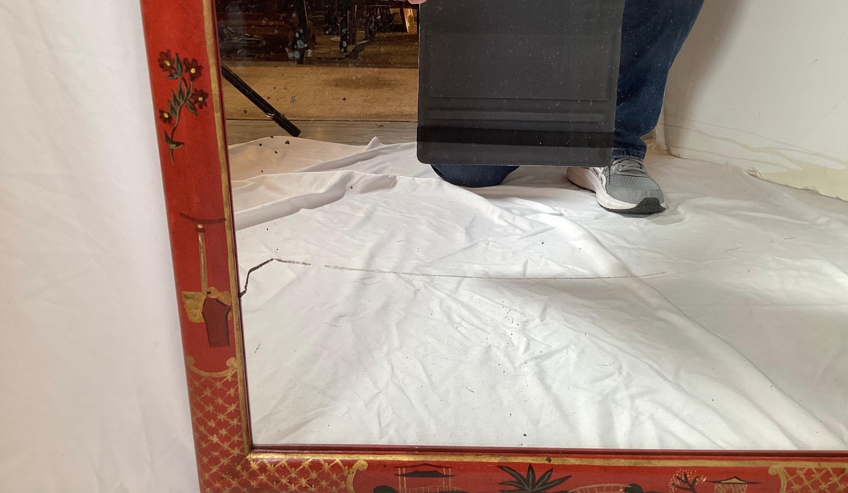 Midcentury Red Chinoiserie Mirror by Friedman Brothers For Sale 3
