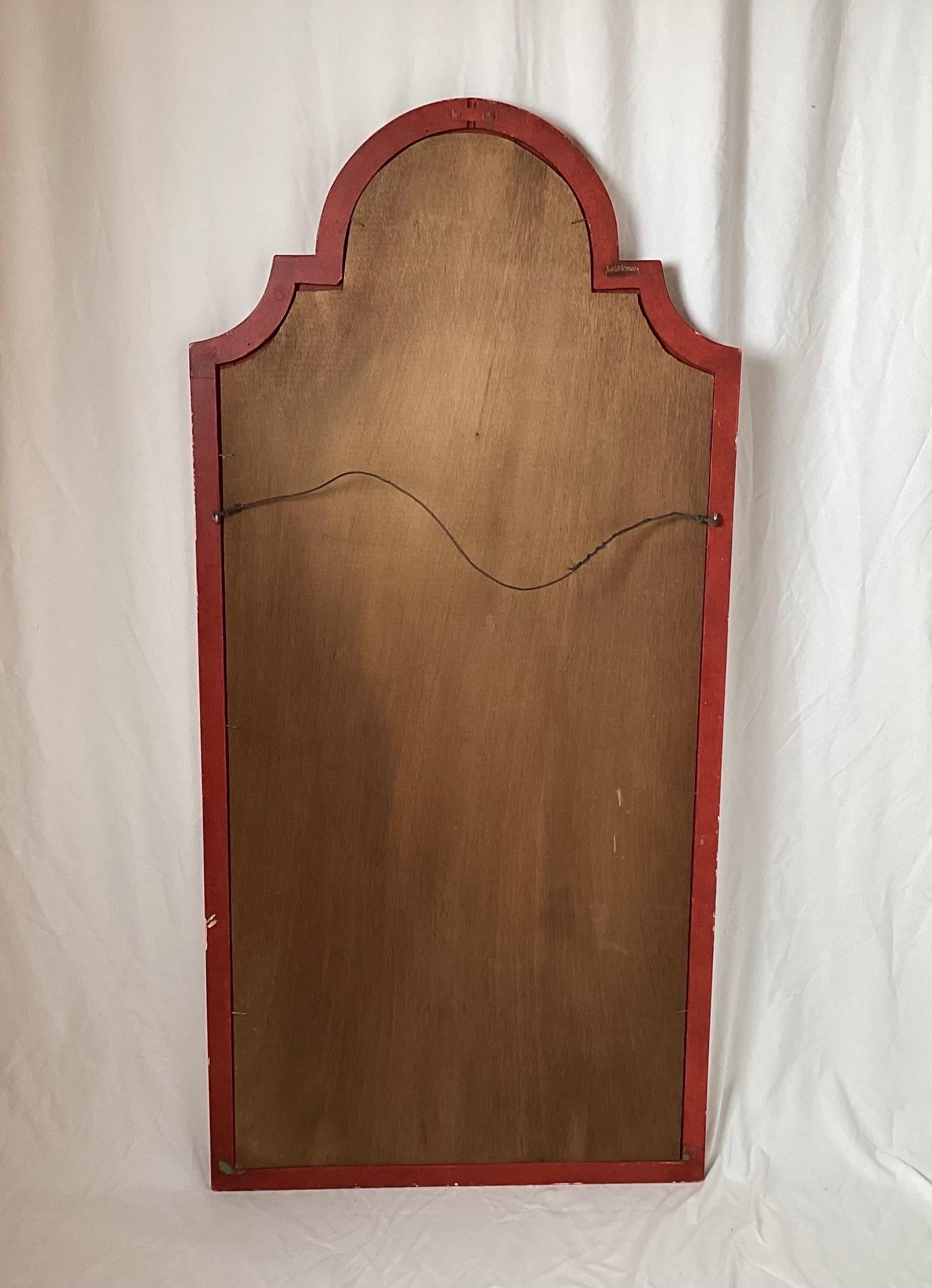 Midcentury Red Chinoiserie Mirror by Friedman Brothers For Sale 4