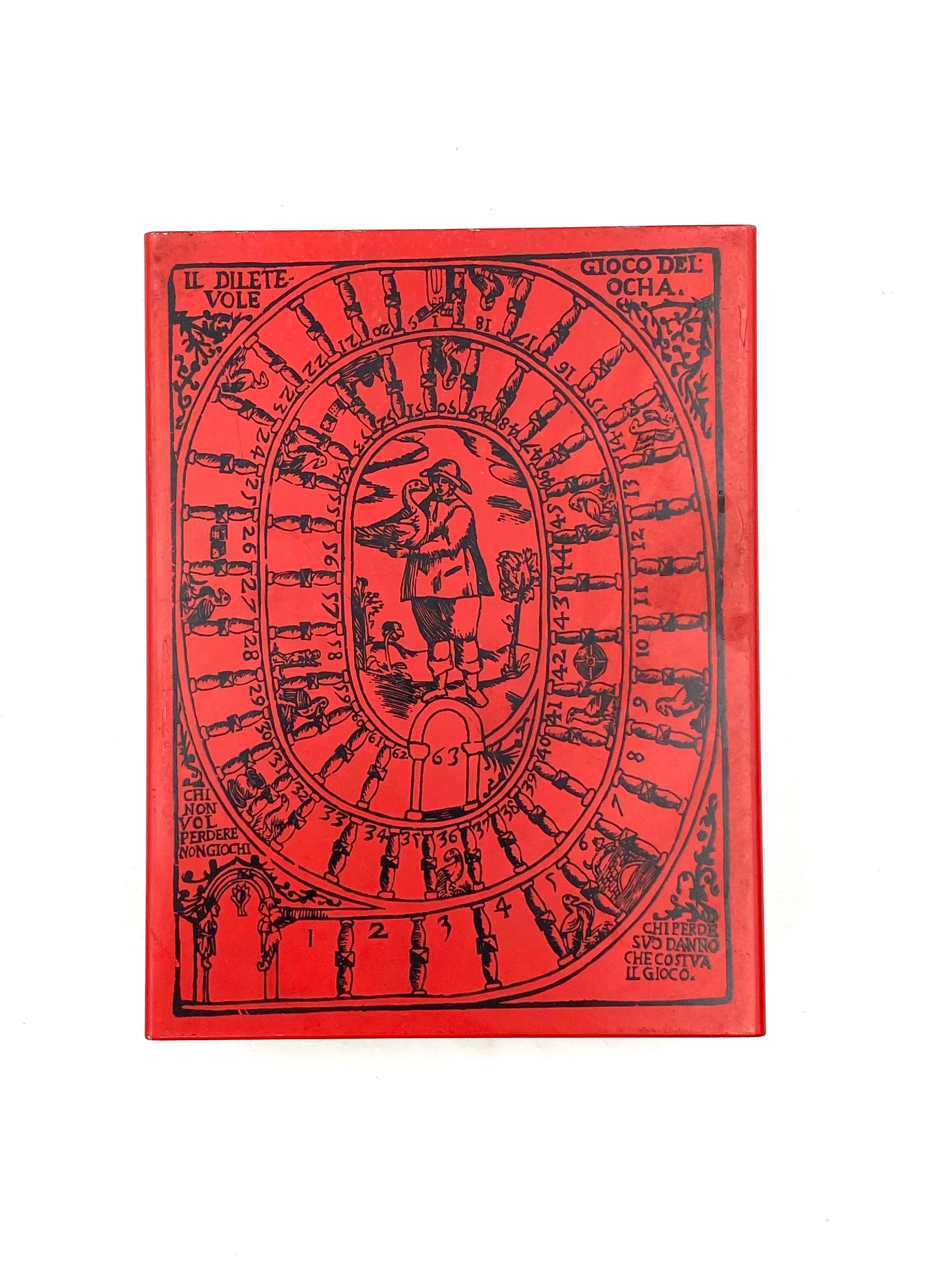 In the style of Piero Fornasetti, red midcentury Cigars Box 