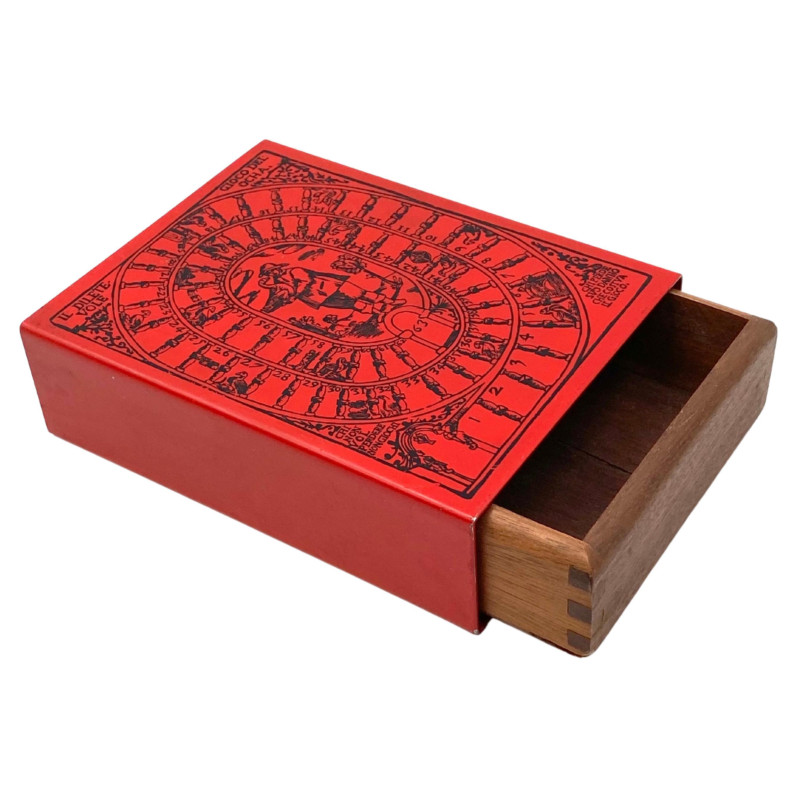 Midcentury Red Cigars Box "Game of the Goose", Italy, circa 1950