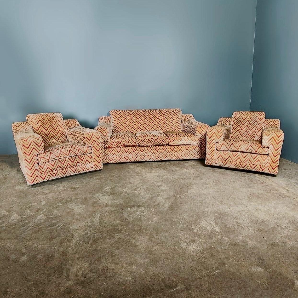 Velvet Mid Century Red & Cream Matching Armchairs Club Chairs Vintage Retro MCM