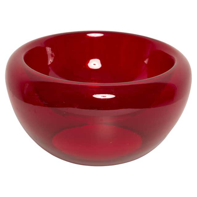 Mid Century Red Decorative Murano Round Glass Bowl Plate, Italy, 1960s ...