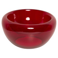 Retro Mid Century Red Decorative Murano Round Glass Bowl Plate, Italy, 1960s