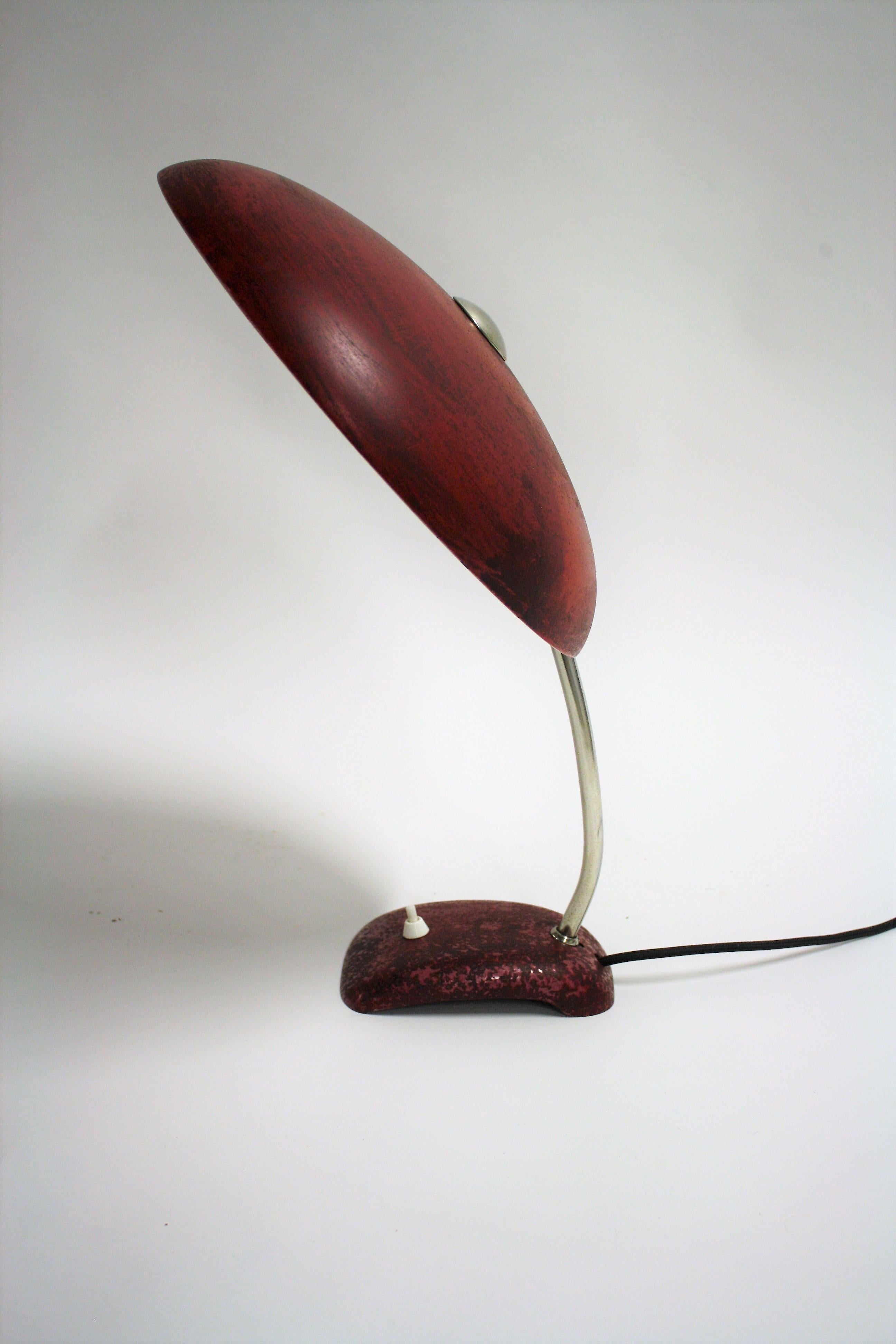 Cast Midcentury Red Desk Lamp, 1950s