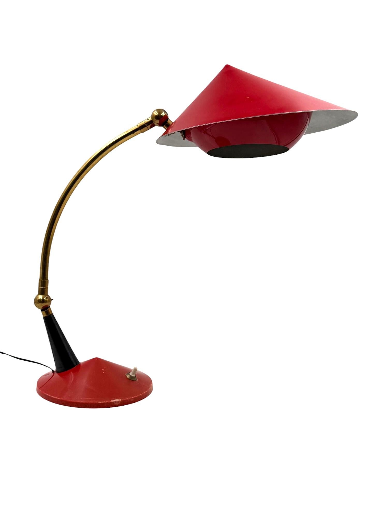 Rote Schreibtischlampe aus der Mitte des Jahrhunderts, Stilux Mailand Italien 1960 ca. im Angebot 4
