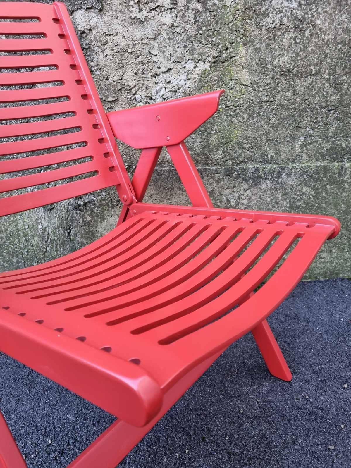 Mid Century Red Folding Lounge Armchair, Model Rex, Design by Niko Kralj, 60s In Excellent Condition For Sale In Lucija, SI