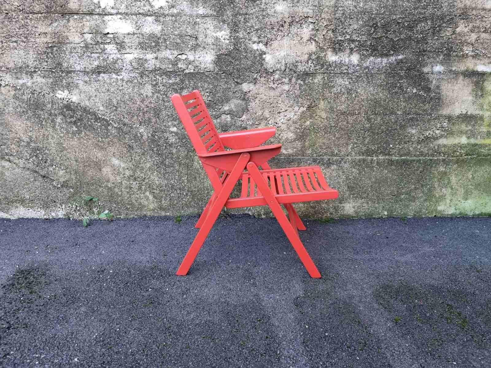 Late 20th Century Mid Century Red Folding Lounge Armchair, Model Rex, Design by Niko Kralj, 60s For Sale