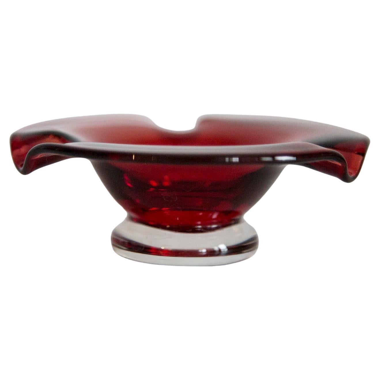 Mid Century Red Glass Ashtray Bowl, Italy, 1970s For Sale