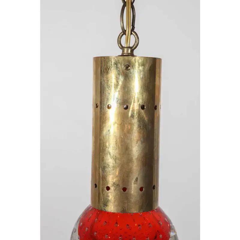 Midcentury Red Glass Ball Pendant in the Style of Seguso In Good Condition For Sale In Los Angeles, CA