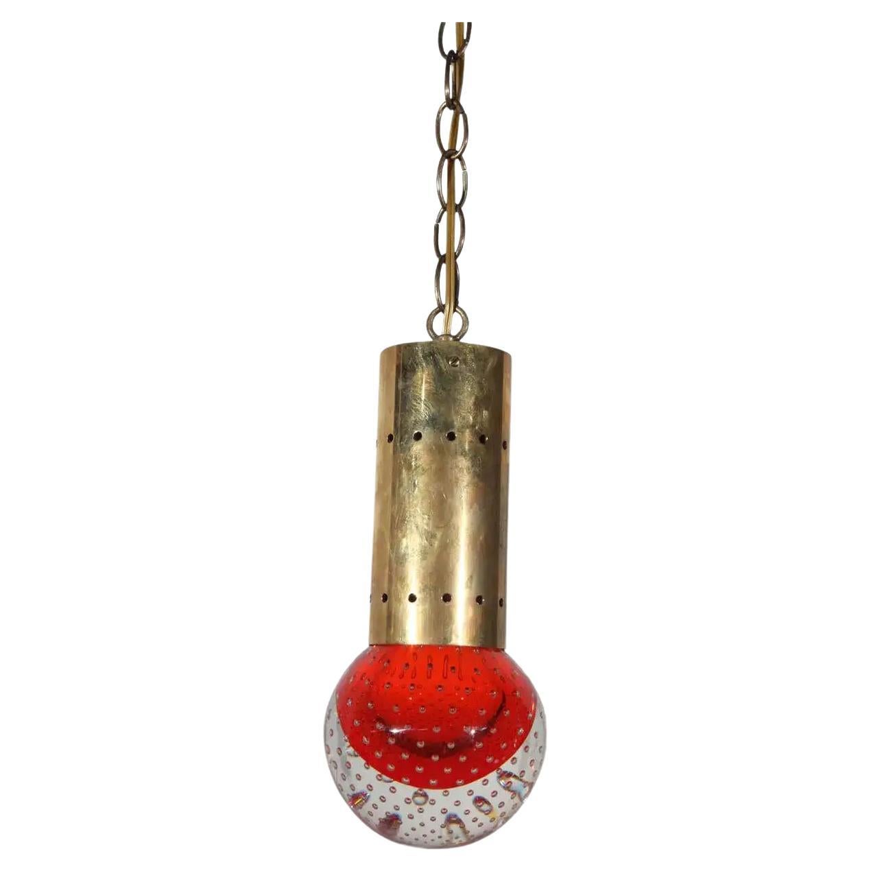 Midcentury Red Glass Ball Pendant in the Style of Seguso For Sale