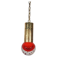 Vintage Midcentury Red Glass Ball Pendant in the Style of Seguso