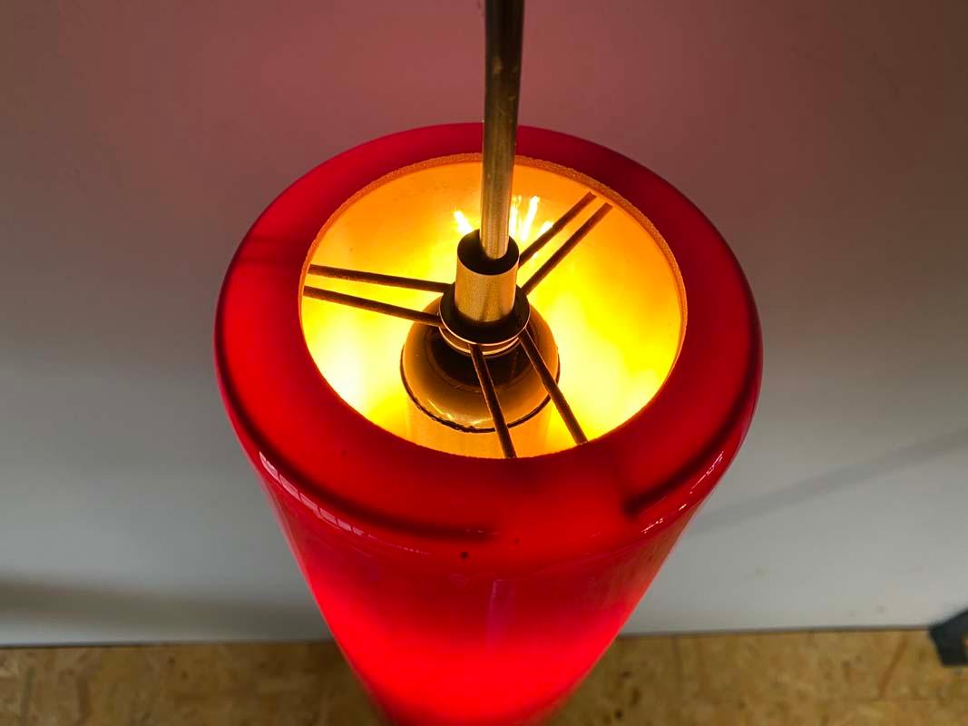 Mid Century Red Glass Cylinder Pendant Lamp, Denmark, 1960s For Sale 5