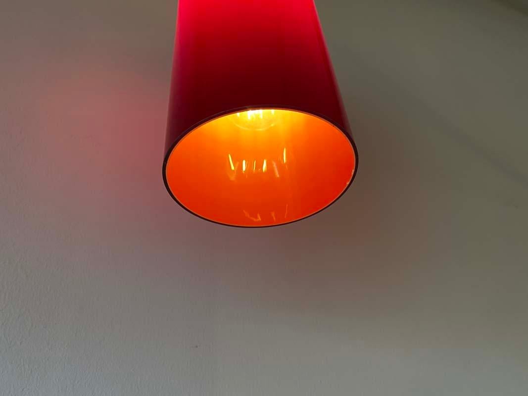 Mid Century Red Glass Cylinder Pendant Lamp, Denmark, 1960s For Sale 6