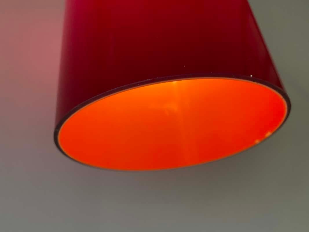 Mid Century Red Glass Cylinder Pendant Lamp, Denmark, 1960s For Sale 7